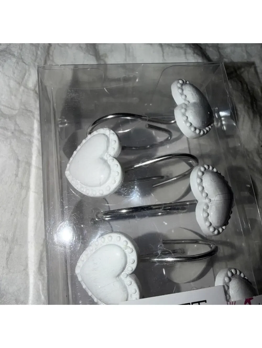12 Loft Essentials decorative silver Shower curtains hooks  W/white  Bow